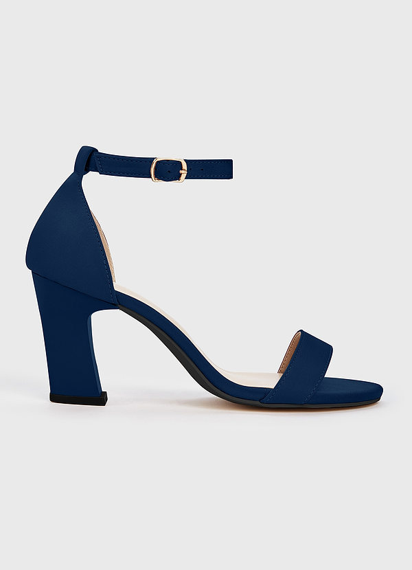 front Matching Color Stretch Satin One Strap Buckle Chunky Heel Sandals