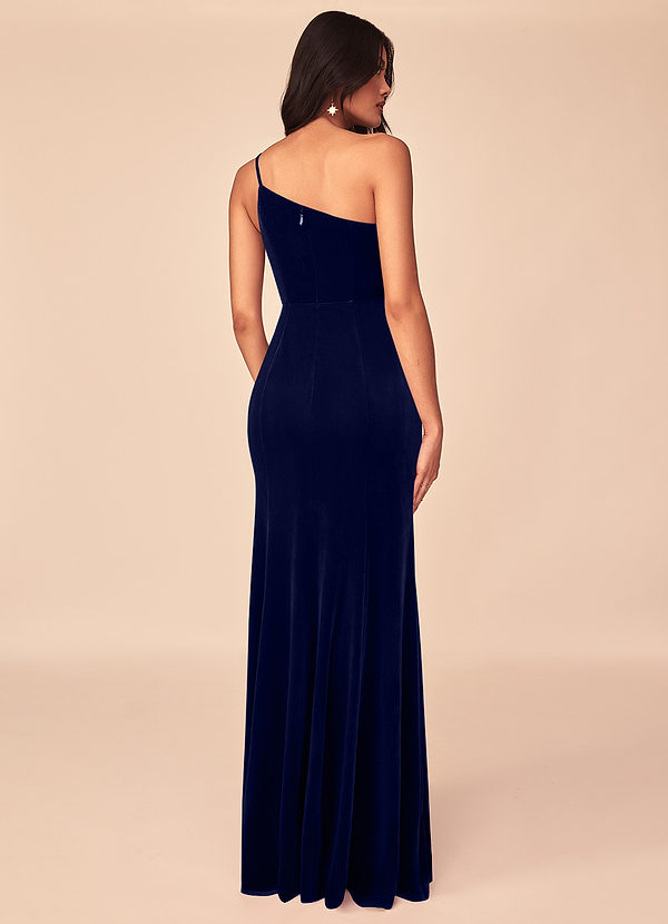 Azazie Kala Bridesmaid Dresses A-Line One Shoulder Velvet Floor-Length Dress image2