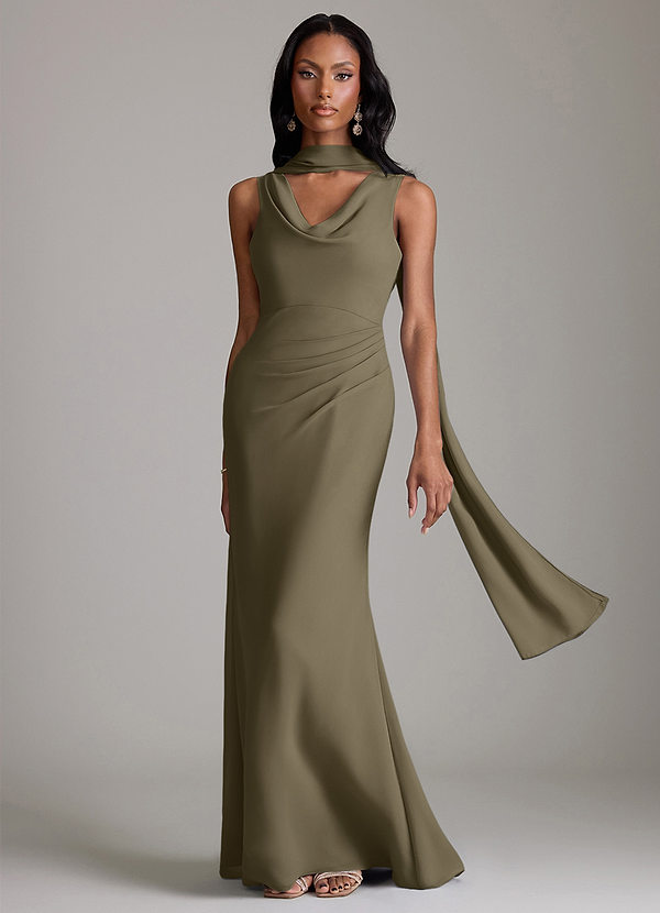 Azazie Linelle Robes Demoiselle d'honneur Robe Sirène en Mousseline de soie Plissée Vert Saule image1