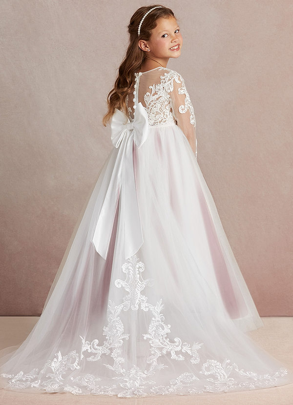 Azazie Elodie Sukienki dla dziewczynek sypiących kwiaty Suknia balowa Koronka Sznurówka Pociąg katedralny Sukienka image1