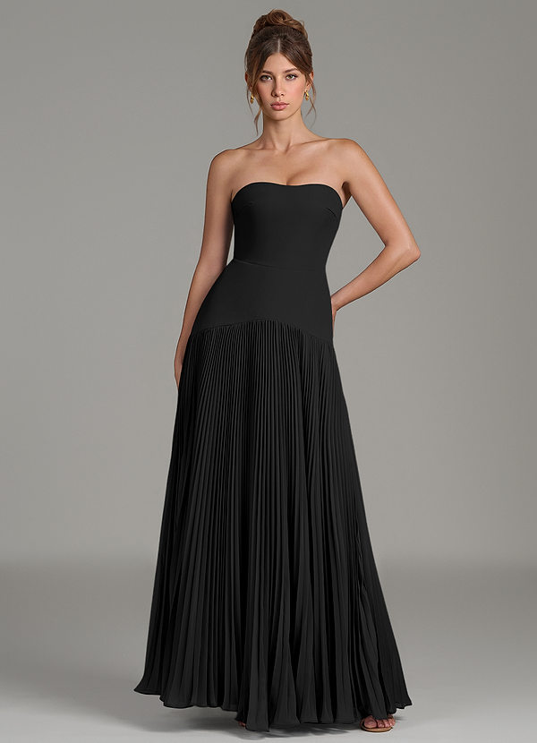 Azazie Yuliana Bridesmaid Dresses Black A-Line Strapless Chiffon Dress image1