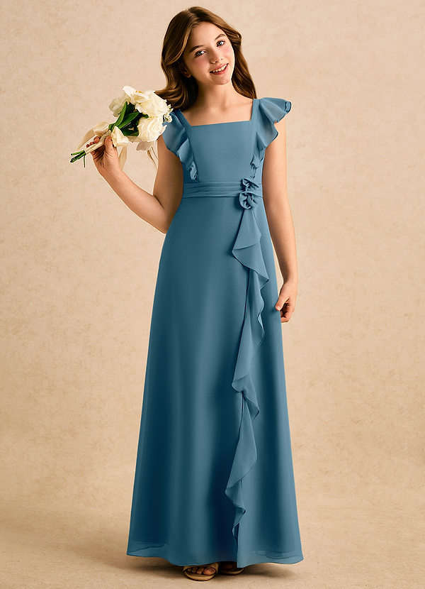 Azazie Soso Girls Formal Sukienki dla dziewczynek sypiących kwiaty Linia A Pofałdowany Szyfon Długość podłogi Sukienka image1