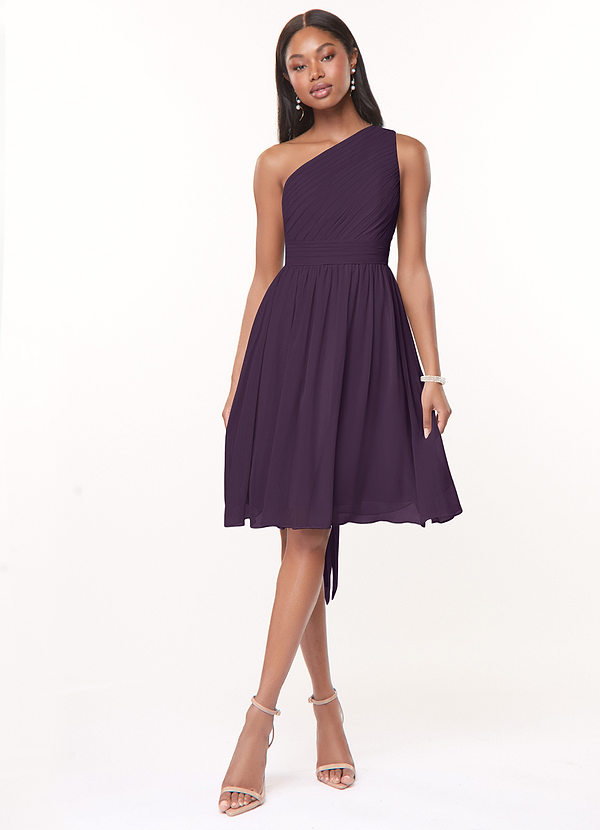 Azazie Katrina Bridesmaid Dresses Plum A-Line One Shoulder Chiffon Dress image1