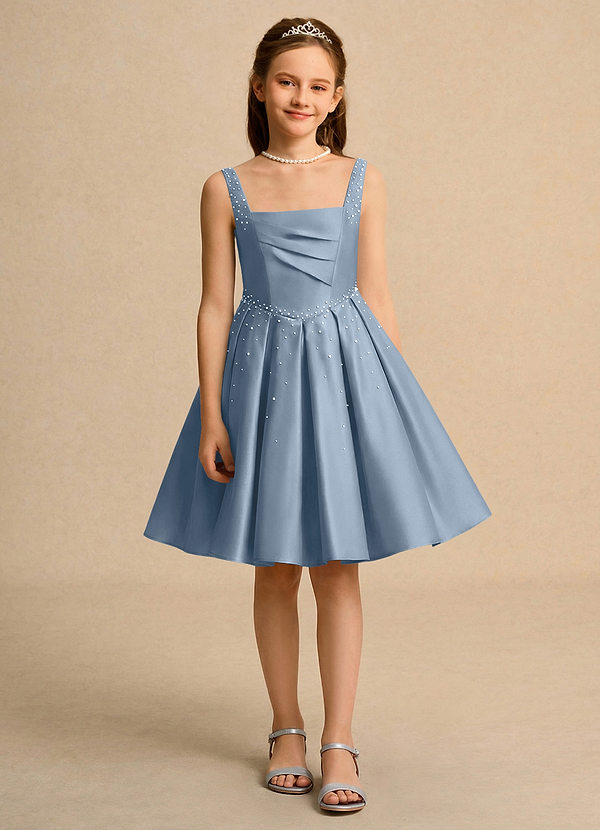 Azazie Jello Vestidos de Niña de Flores Vestido de Azul Polvoriento de Satin Mate de Princesa con Plisado image1