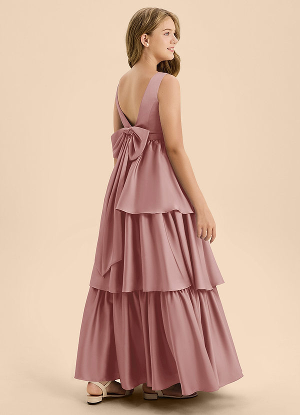 Azazie Meadowyn Junior Robe Trapèze en Satin extensible Arc Rose Poussiéreuse image1