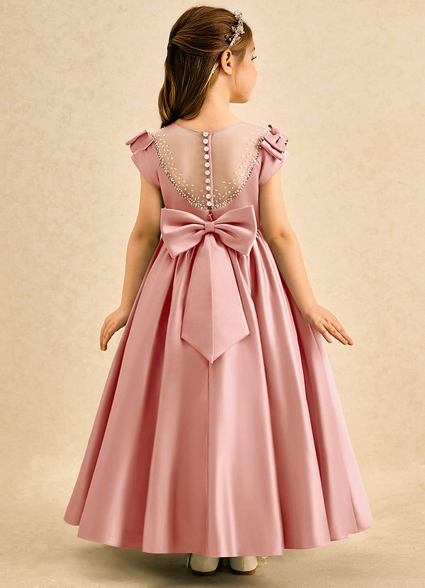 Azazie Toffee Abiti da Damigella Bambina Abito Stile Principessa in Raso Opaco Fiocco Rosetta image1