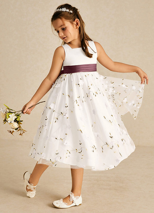 Azazie Pollie Flower Girl Dresses Ivory Sangria A-Line Bow Tulle Dress image1