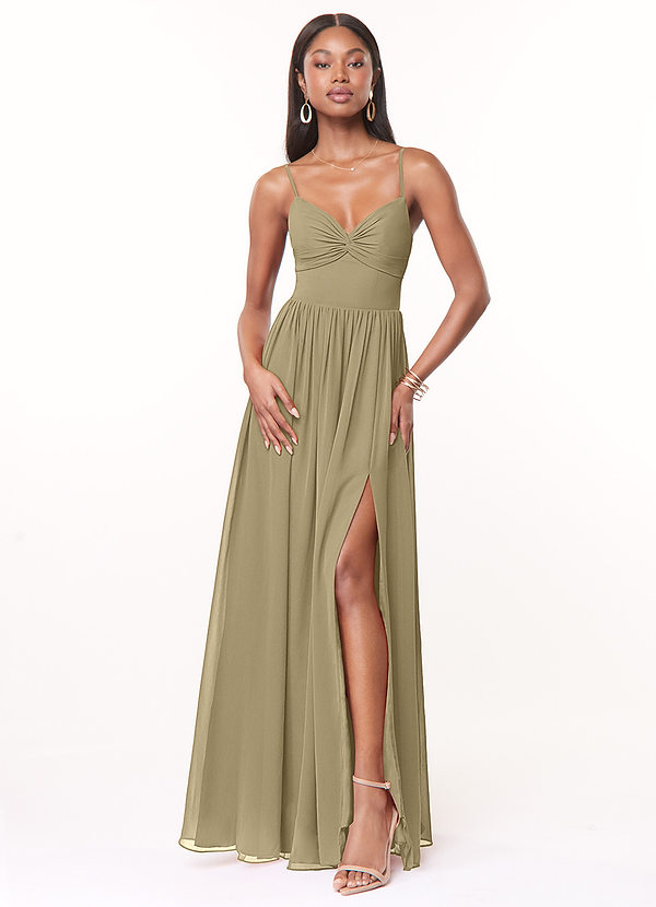 Azazie Zeya Bridesmaid Dresses Moss Green A-Line V-Neck Pleated Chiffon Dress image1