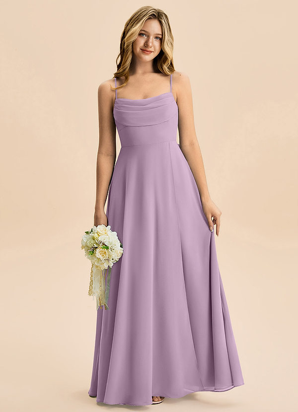 Azazie Bear Junior Jurk van Chiffon met A-Lijn Geplooid Blauweregen image1