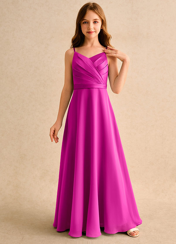 Azazie Umina Girls Formal Bloemenmeisjes Jurken A-Lijn Jurk van Mat Satijn Geplooid Fuchsia image1