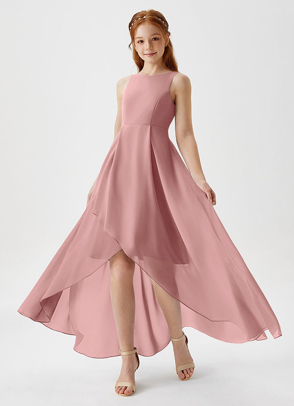 Azazie Lizette Junior Vestido de Rosa Polvorienta de Gasa de Corte en A con Plisado image1