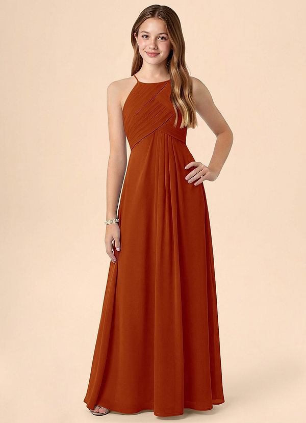 Azazie Ginny Junior Vestido de Pimenton de Gasa de Corte en A con Plisado image1