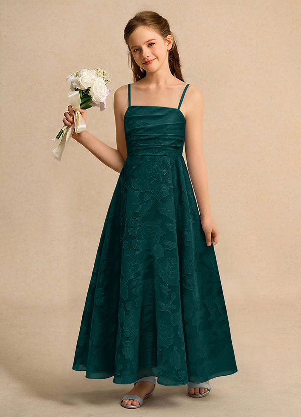 Azazie Pebbles Junior Formal Bloemenmeisjes Jurken A-Lijn Jurk van Bloemen Burn-out Geplooid Pijnboom image1