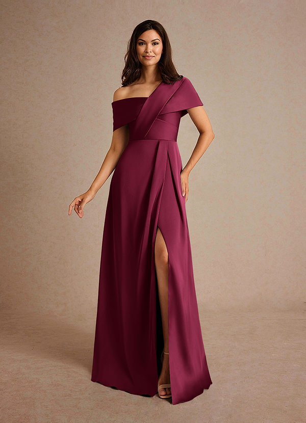 Azazie Milton Mother of the Brides Dresses Burgundy A-Line Pleated Stretch Satin Dress image1