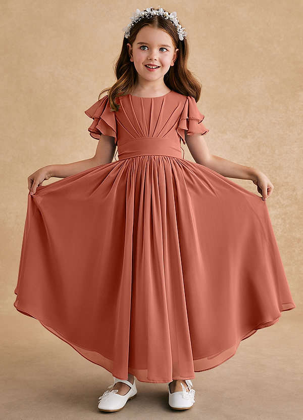 Azazie Ali Flower Girl Dresses Clay A-Line Pleated Chiffon Dress image1