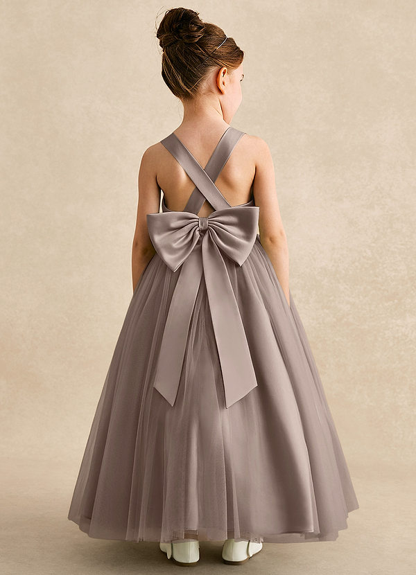 Azazie Peanut Robes de Fillette d'Honneur Robe Trapèze en Tulle Bretelle Taupe image1