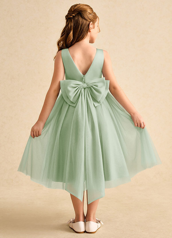 Azazie Winnie Abiti da Ragazza di Fiori Abito Principessa in Tulle Fiocco Verde Salvia image1