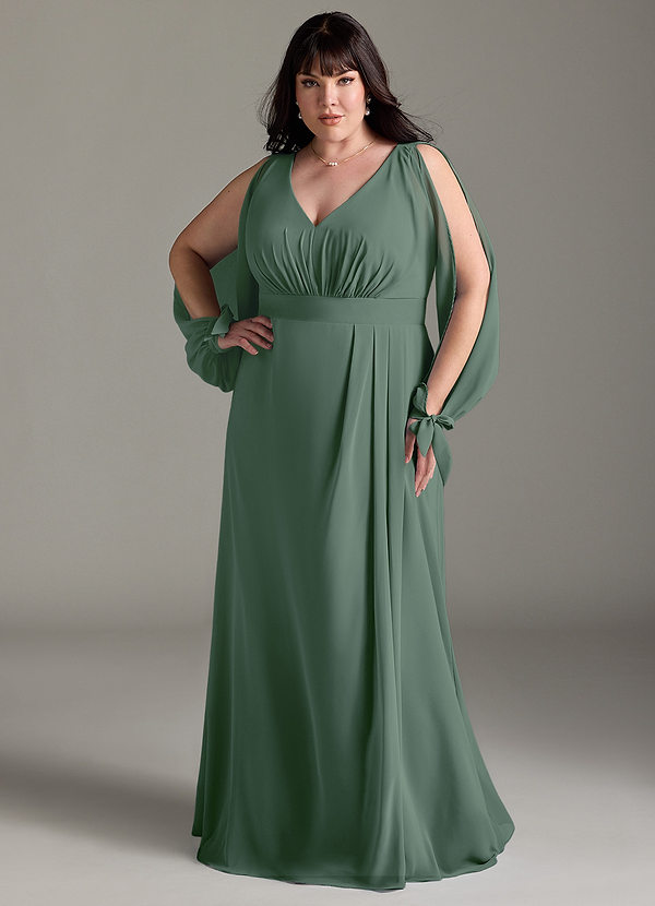 Azazie Matilda Bridesmaid Dresses Eucalyptus A-Line Long Sleeve Chiffon Dress image1