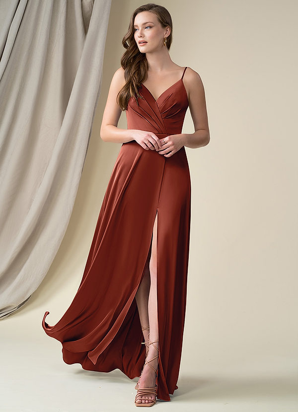 Terracotta Azazie Madaleine Stretch Satin Dress Bridesmaid Dresses Azazie