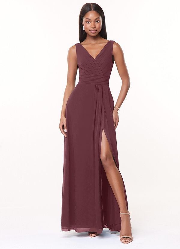 Azazie Karina Bridesmaid Dresses Sangria A-Line Pleated Chiffon Dress image1