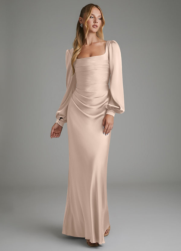 Azazie Brianna Brautjungfernkleider Meerjungfrau-Linie Korsett Stretch-Satin Kleid Englisches Rosa image1