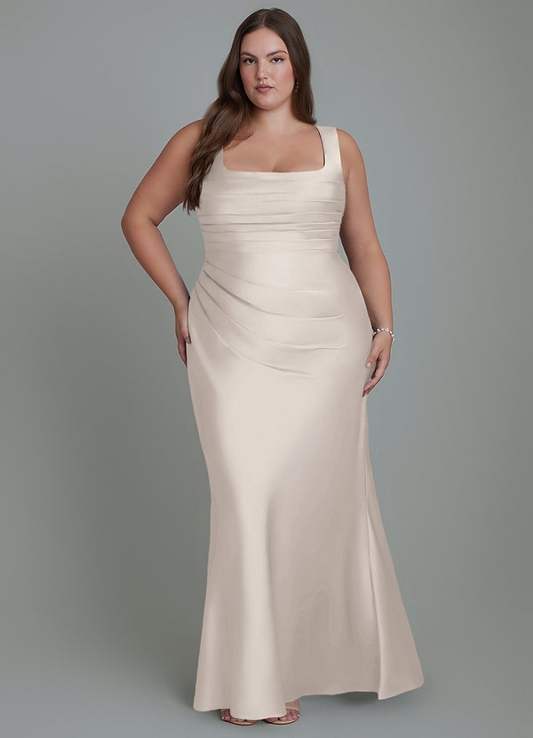 Azazie Agustina Bridesmaid Dresses White Alabaster Mermaid Corset Stretch Satin Dress image1