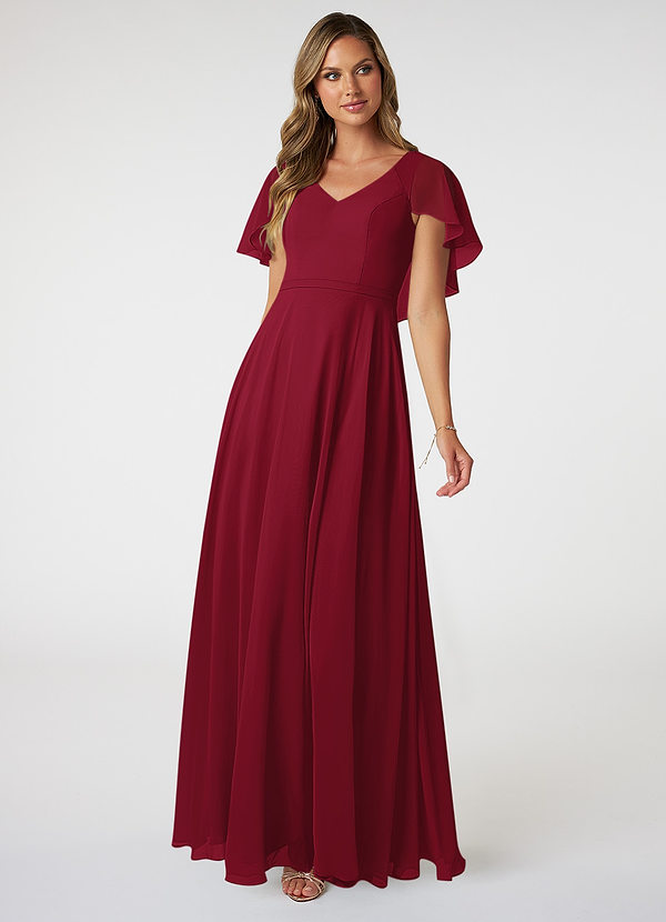 Azazie Jamie Bridesmaid Dresses Burgundy A-Line Chiffon Dress image1