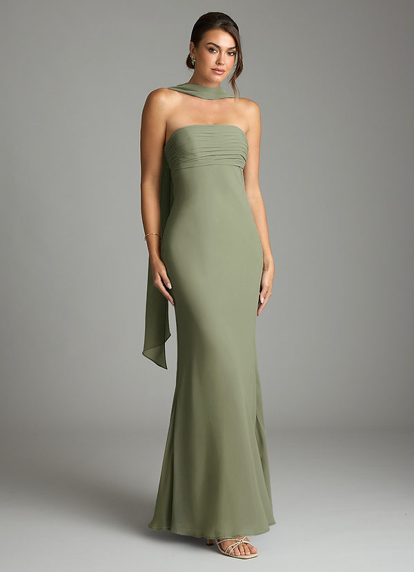 Azazie Saylor Bridesmaid Dresses Pistachio Mermaid Strapless Chiffon Dress image1