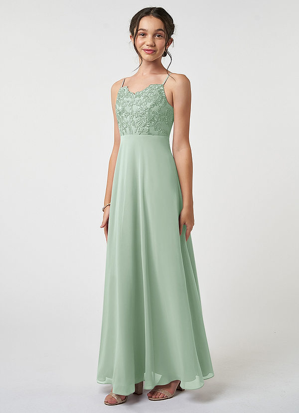 Azazie Sonya Junior Agave A-Line Lace Chiffon Dress image1