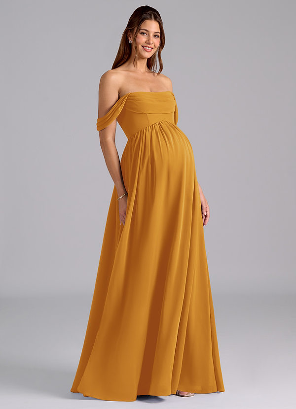 Azazie Saige 임산부 신부 들러리 드레스 A라인 주름진 쉬폰 플로어 길이 드레스 image1