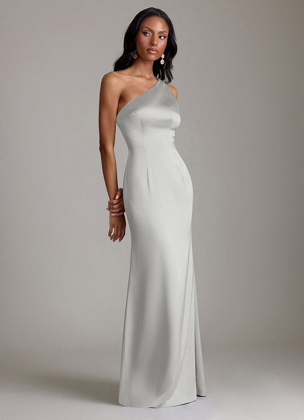 Azazie Voni Abiti da Damigella Abito Sirena in Raso Elasticizzato Monospalla Argento image1