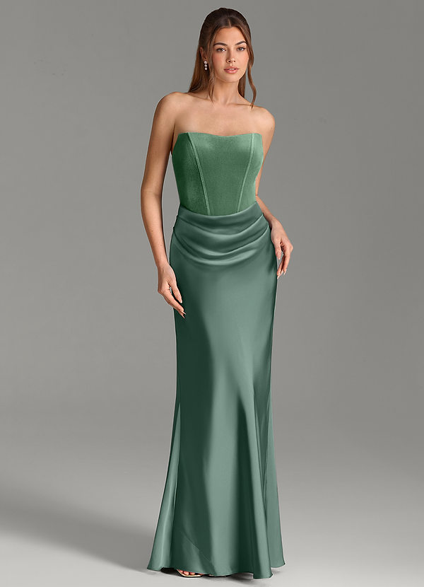 Azazie Morgan Bruidsmeisjesjurken Jurk van Stretch Satijn met Zeemeermin Strapless Eucalyptus image1