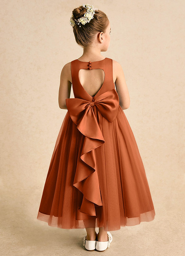 Azazie Solia Flower Girl Dresses Burnt Orange Ball-Gown Bow Tulle Dress image1