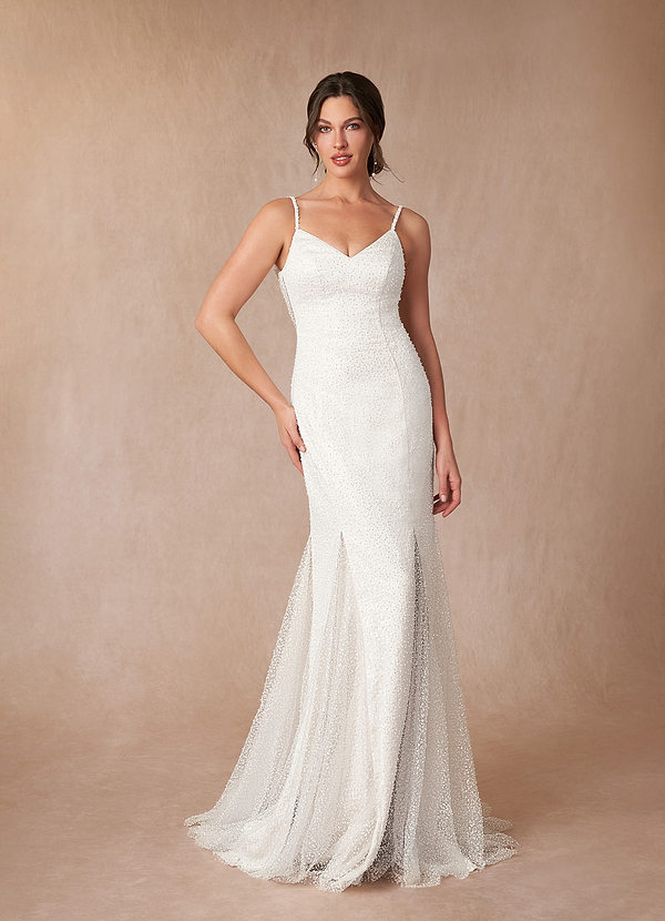 Azazie Eris Wedding Dresses Diamond White Mermaid V-Neck Beading Dress image1