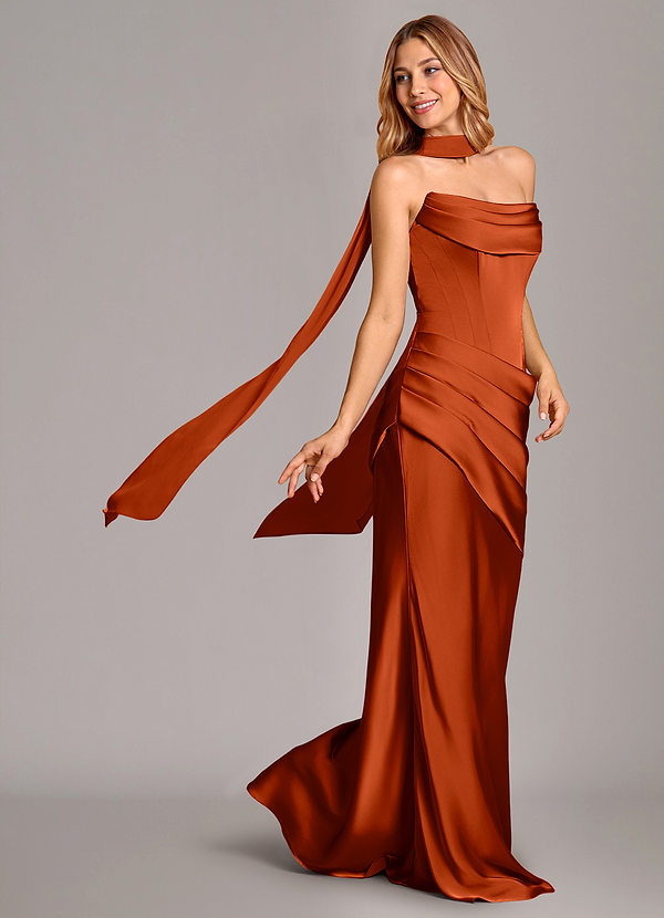 Azazie Pelagia Suknie dla druhen Syrena Gorset Satyna elastyczna Do ziemi Sukienka image1