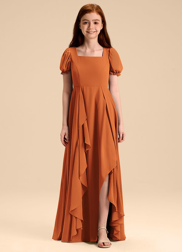 Azazie Priya Junior Abito A-Line in Chiffon Blusa Cannella image1