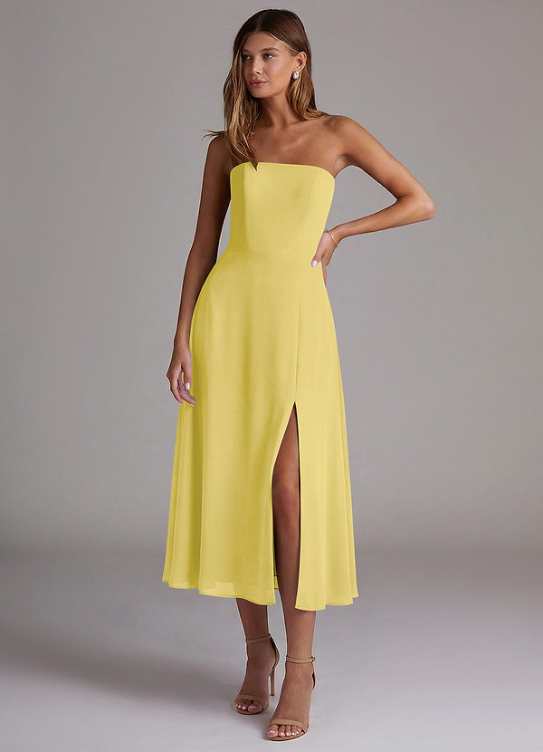 Azazie Wren Bridesmaid Dresses Canary A-Line Strapless Chiffon Dress image1
