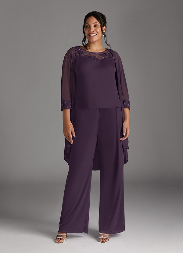 Azazie Frances Mother of the Brides Dresses Plum Jumpsuit/Pantsuit Scoop Mesh Dress image1