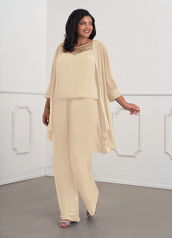 Azazie Maura Mother of the Brides Dresses Champagne Jumpsuit/Pantsuit Sequins Chiffon Dress image1