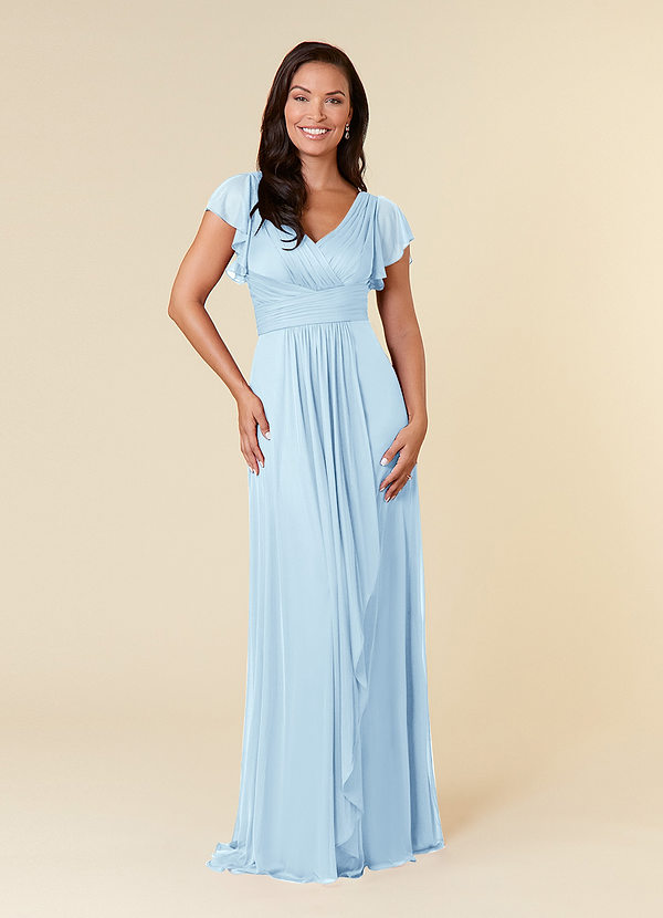 Azazie Reneya Mother of the Brides Dresses Sky Blue A-Line Pleated Mesh Dress image1