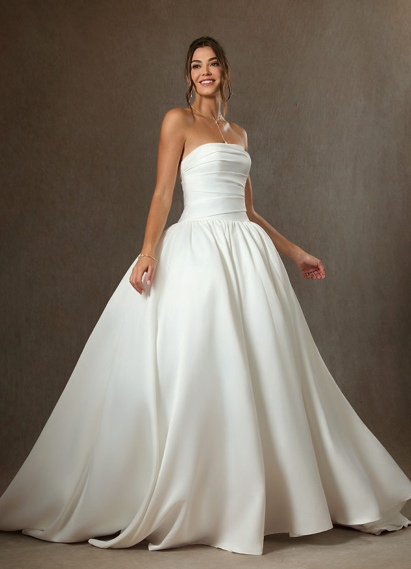 Azazie Lucinda Wedding Dresses Diamond White Ball-Gown Strapless Matte Satin Dress image1