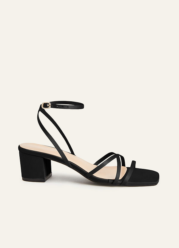 front Matching Color Matte Satin Cross Strips Block Heel Sandals