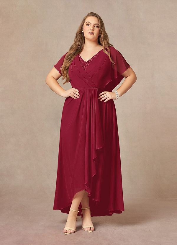 Azazie Eliza Mother of the Brides Dresses Burgundy A-Line V-Neck Pleated Chiffon Dress image1