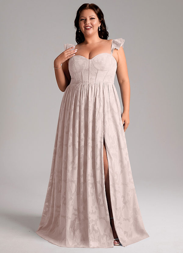Azazie Denisse Brautjungfernkleider A-Linie Gestreift Blumen-Burnout Kleid Zartrosa image1