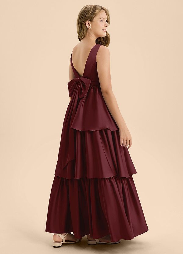 Azazie Meadowyn Junior Cabernet A-Line Bow Stretch Satin Dress image1