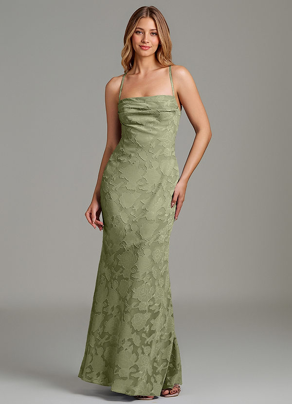 Azazie Ola Vestidos de dama de honor Vestido de Pistacho de Devorado Floral de Corte Sirena con Corsé image1