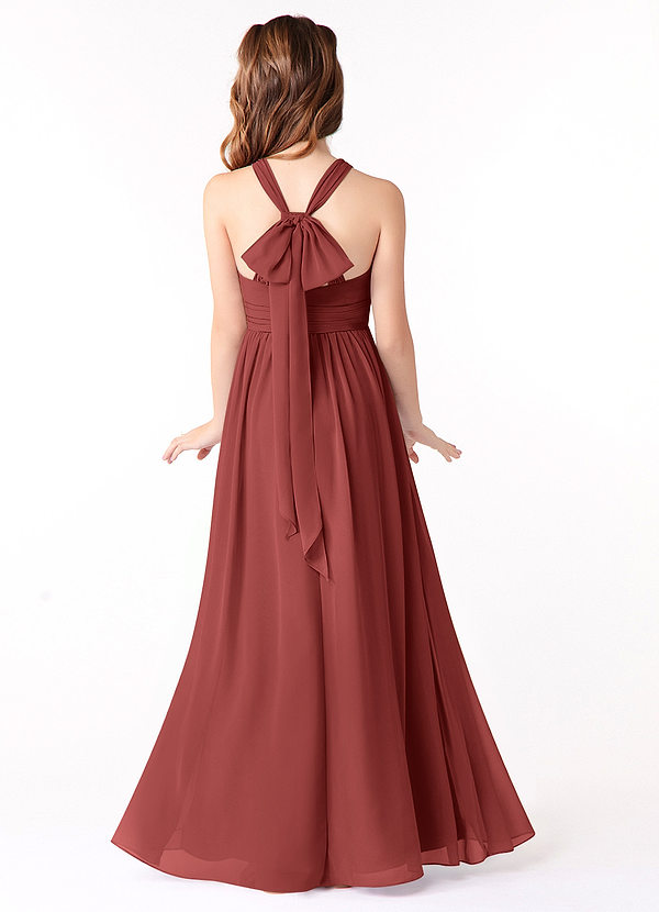 Azazie Jaylah Junior Abito A-Line in Chiffon Drappeggiato Terracotta image1