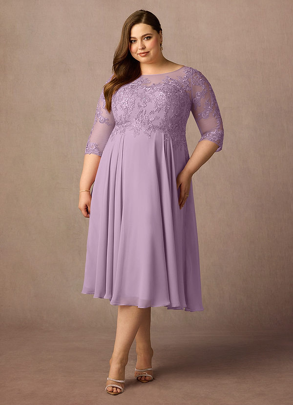 Azazie Marge Robe Mère de la Mariée & du Marié Robe Trapèze en Mousseline de soie Dentelle à encolure dégagée Glycine image1