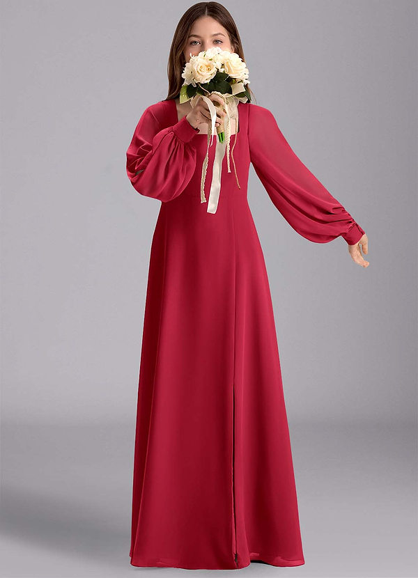 Azazie Bondi Junior Robe Trapèze en Mousseline de soie Blouson Écarlate image1