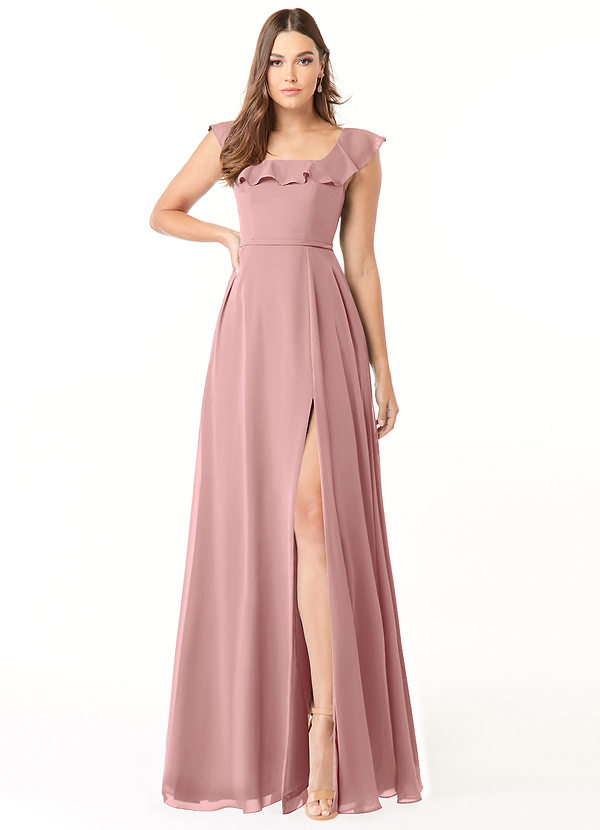 Azazie Jinny Bruidsmeisjes Jurken Jurk van Chiffon met A-Lijn Vierkante halslijn gerimpeld Stoffige Roos image1